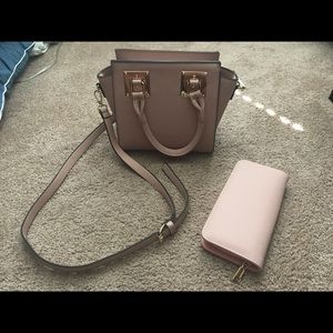 Vegan leather small blush pink purse with wallet